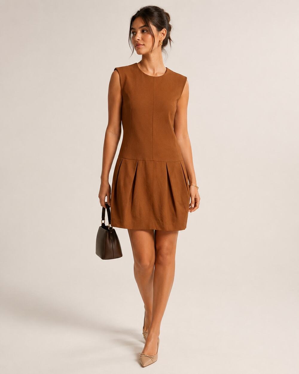 MM Lafleur Brown Sleeveless Mini Dress Women 0 Corpcore Minimalist Preppy Luxury
